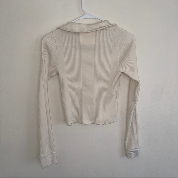 Aerie Cream Beige White Ribbed Longsleeve Collar Medium - Picture 5 of 5